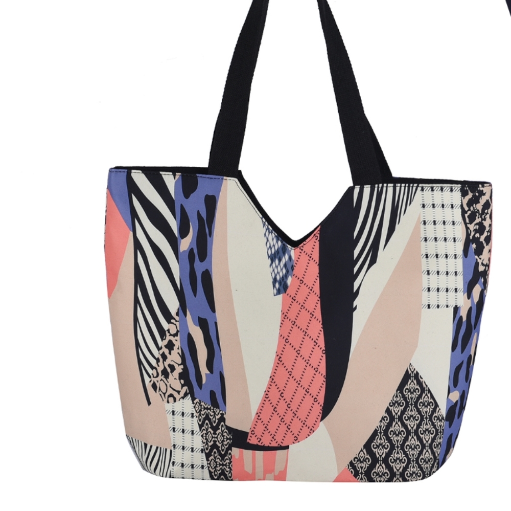 Multi Color Splice Patchwork Printed Pattern Tote Bag with Handle Drop